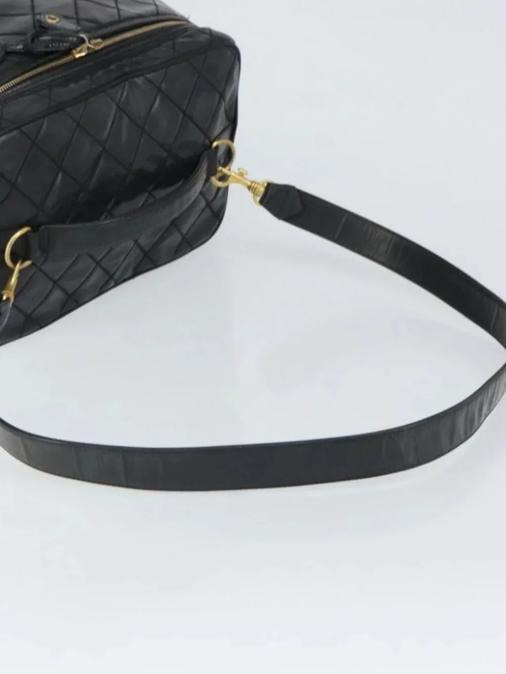 CHANEL Vanity Hand Bag Patent leather 2way Black CC